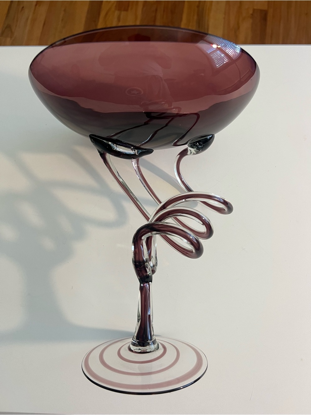 Murano Plum Spiral-Stem Art Glass Compote